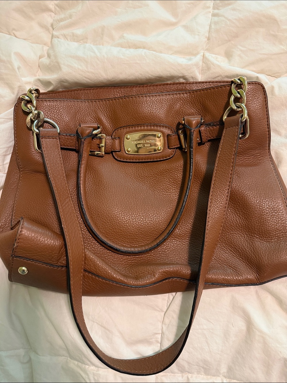 Michael Kors Cognac Pebbled Leather Shoulder Bag with Gold Hardware